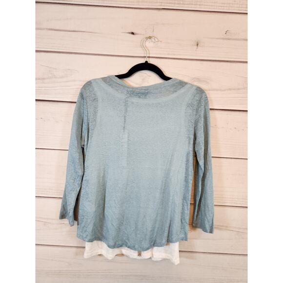 Nicole Miller Women's Light Blue White Layered 3/4 Sleeve V-Neck T-Shirt XS NWT - Picture 2 of 6